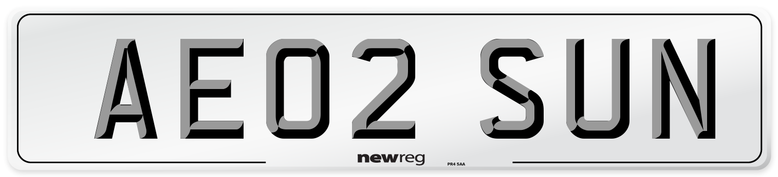 AE02 SUN Number Plate from New Reg